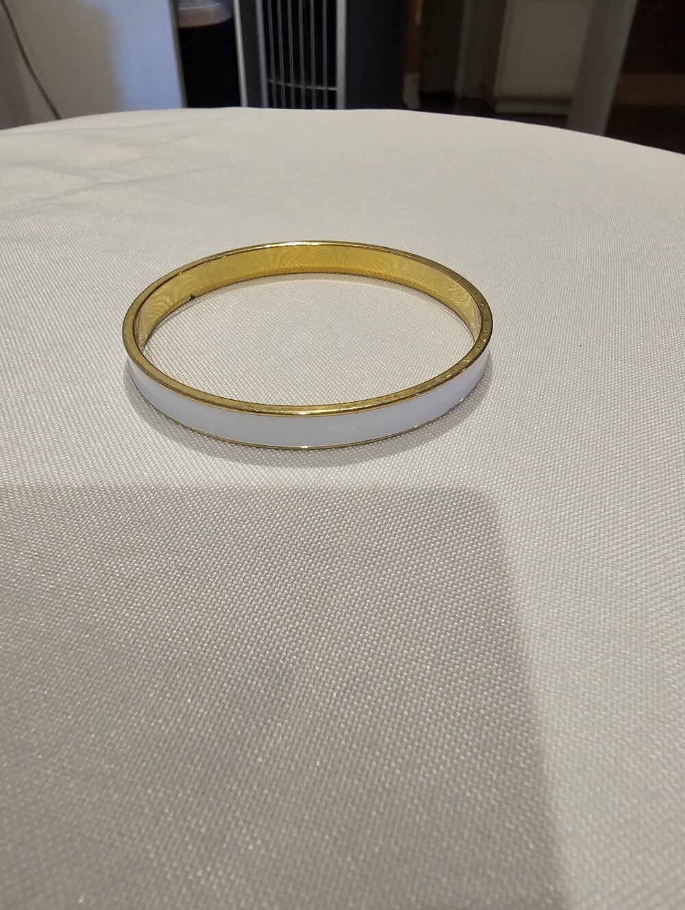 Classic White and Gold Monet Enamel Bangle Bracelet - Picture 2 of 3
